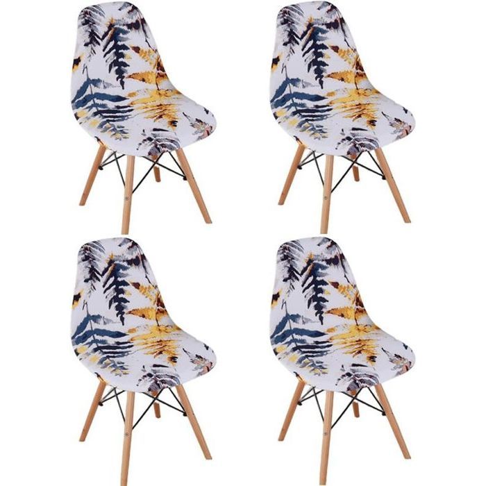 NEWRGY 4Pcs Housse de Chaise Scandinaves Extensible Housse de Chaise de Salle à Manger feuilles daquarelle