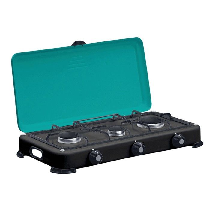 INTEC Plaque de cuisson portable 3 feux 4100W Br&ucirc;leurs + Grille en Fonte amovibles R&eacute;chaud gaz Butane ou Propane GOLD III