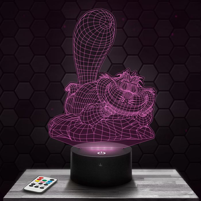 Lampe 3D - Chat du Cheshire - Jouet Figurine Cadeau Alice au Pays des Merveilles - Veilleuse Led Tactile avec socle au choix