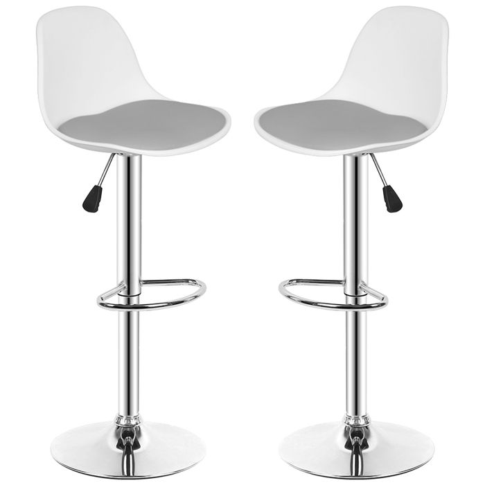 MIPAN.Tabouret de Bar Lot de 2 - Chaise de Bar (Blanc et gris)- Chaises Bar Réglables avec Dossier + Repose-Pieds - Max:120kg