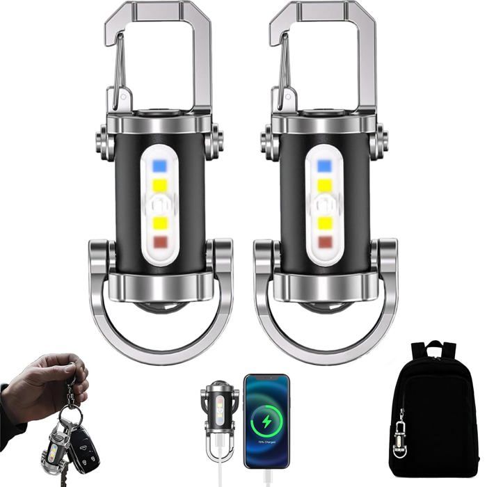 Lot de 2 lampes torches porte-clés rechargeables avec chargeur de téléphone 1200 lm 7 modes déclairage résistantes à leau