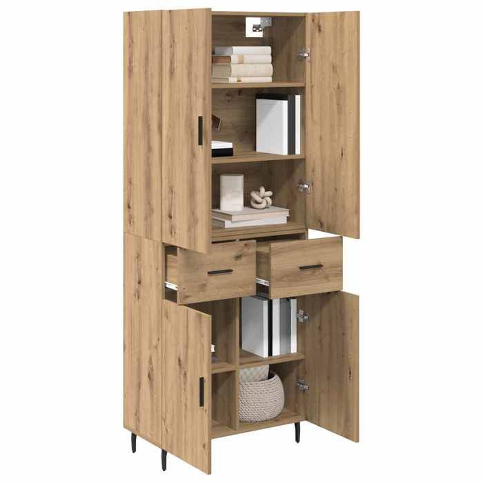 Haut armoire avec tiroir - vidaXL - Chêne artisanal - 69 5x34x180 cm - Bois aggloméré et verre - Avec tiroir - 4 portes