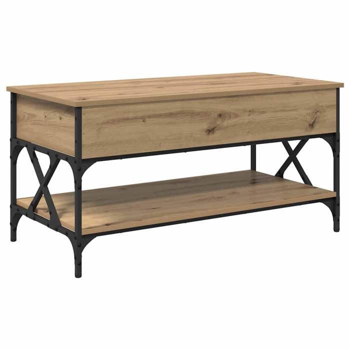 Table basse en bois dingénierie - GKO - Chêne artisanal - 100x50x50 cm - Avec 1 étagère - Convertible