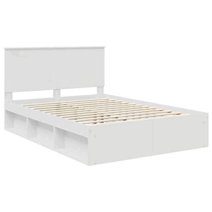 Structure de lit avec tête de lit - UU - 160x200 cm - Blanc - Pin massif - Bois dingénierie - 210x163x100 cm - Lit king