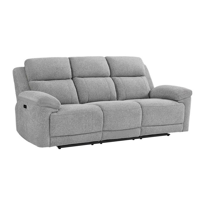 Canapé 3 places relax électrique avec tablette en tissu chiné gris KELUNO