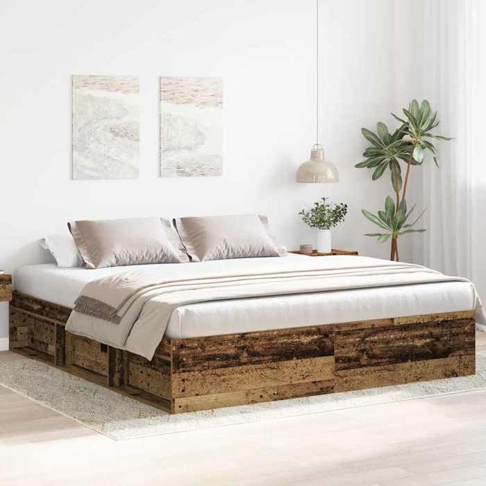 Brun 200 x 200 cm - Lit Bois - stables et durable - Cadre de lit - matelas non inclus - vieux bois 200x200 cm bois ingénierie