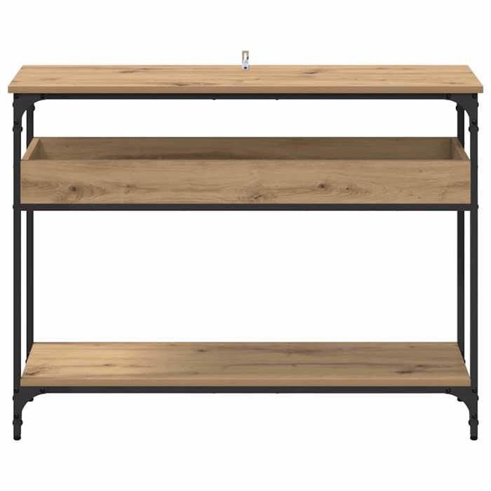 Marron Table console - CLARENCE - Meuble couloir - avec étagère chêne artisanal 100x29x75 cm - CC1137