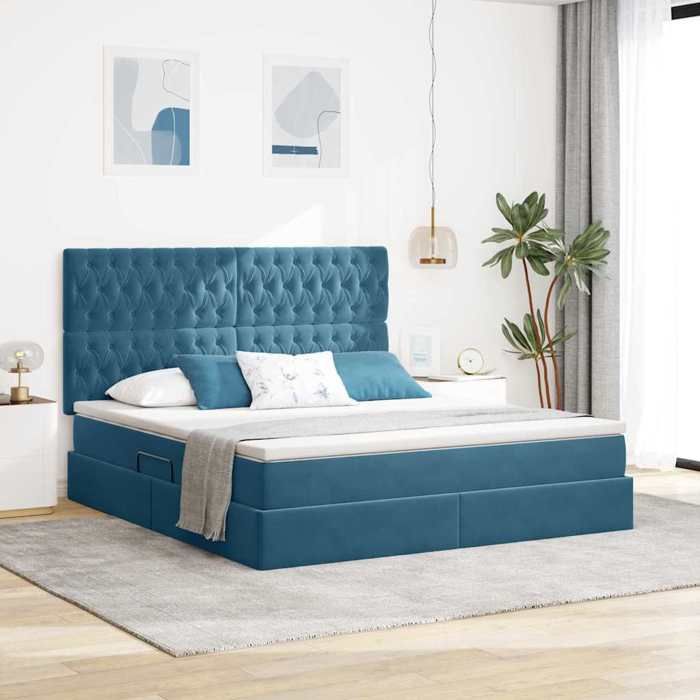 vidaXL Lit de rangement LED avec matelas Bleu foncé 180 x 200 cm 3372745