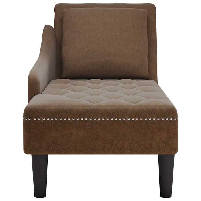 TOP 2026 Fauteuil long - MODERNE - 1 PLACE - avec coussin et accoudoir droit marron similicuir - 145x56x70 cm FF5247