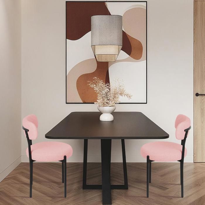 Lot de 2 Chaises de Salle à manger PIPIPOXER Chaise de Cuisine en Teddy Flanelle et Métal Ergonomique Design 50x50x75 cm Rose