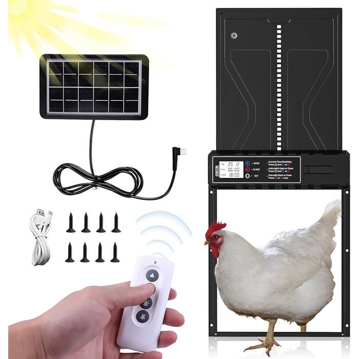 Porte Poulailler Automatique Solaire XJYDNCG Écran LCD Programmable Étanche Commande de Minuterie