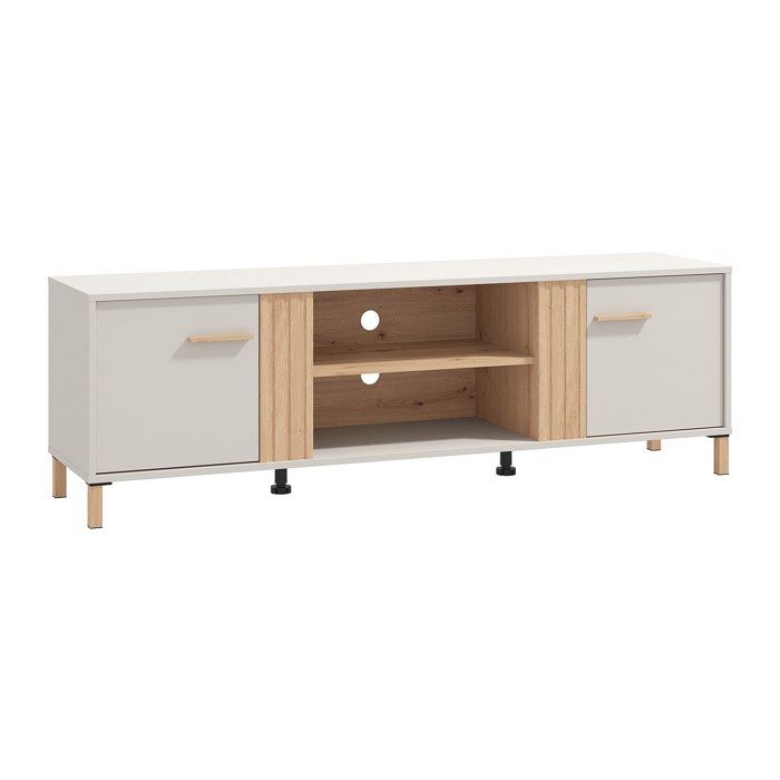 Meuble TV avec 2 portes et 2 niches - Beige et naturel - LYSANO