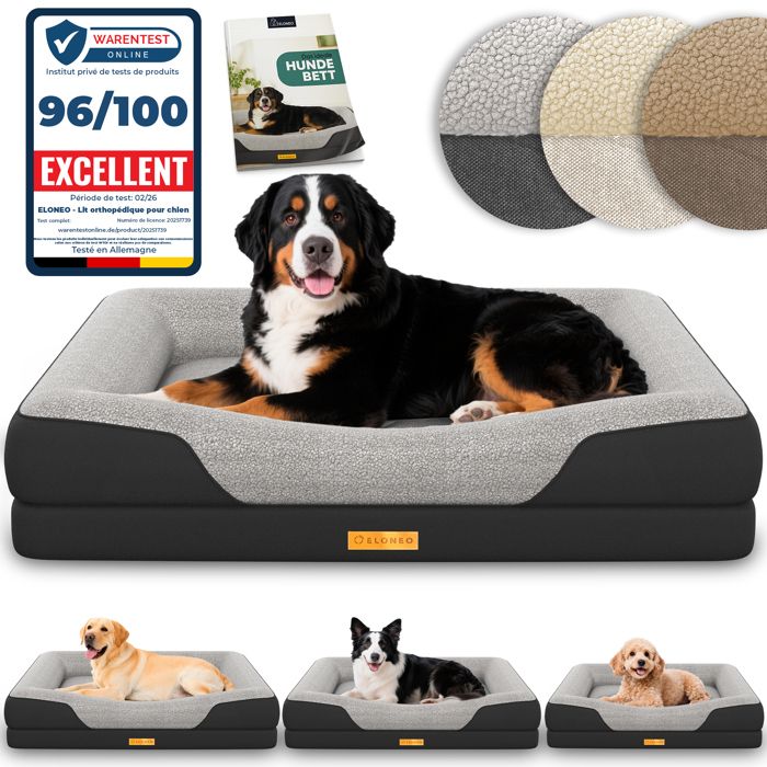ELONEO lit orthopédique pour chien noir taille XL couchage confortable avec mousse mémoire coussin lavable