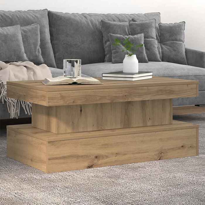 Petite Table basse - NANAS - Anti lhumidité - Table à revues - avec lumières LED chêne artisanal 90x50x40cm 7638