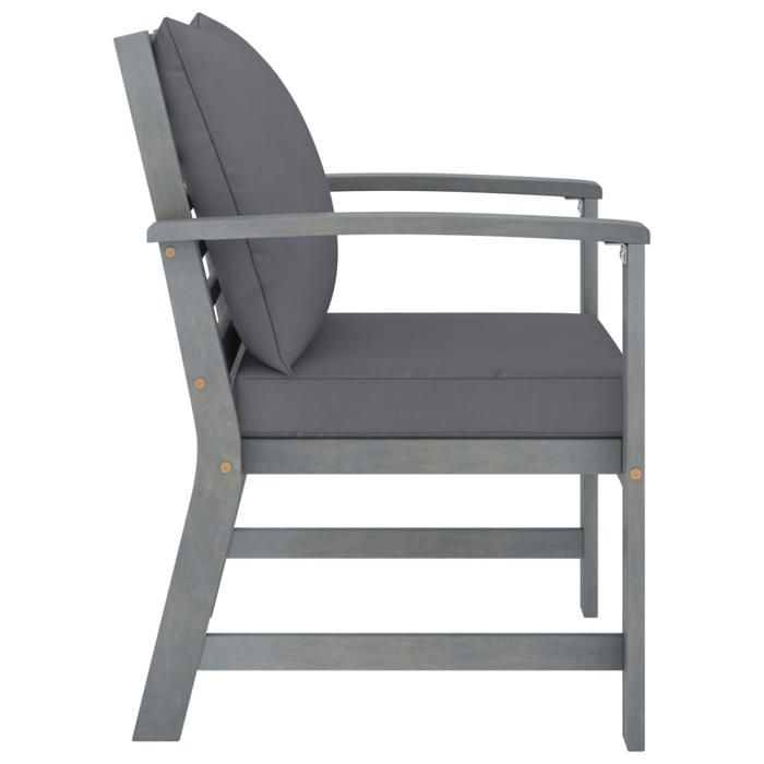 Gris Siège de jardin - Chaises de jardin - (2 pcs) - avec coussins gris foncé Bois acacia C825