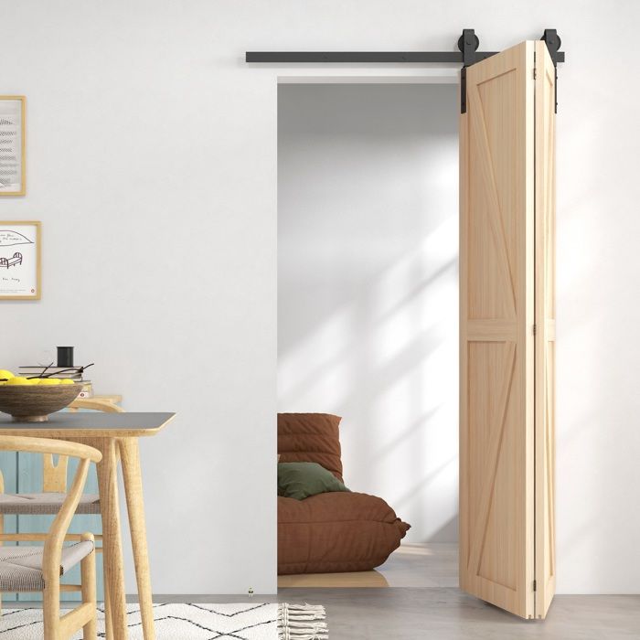 MOTHINESSTO2577-122 CM Quincaillerie de porte coulissante pliante kit de rails de porte de grange coulissante en acier pour 2 portes