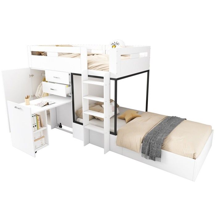 Lit Superposé 90x200cm-Blanc-Avec Bureau Coulissant-Armoire Tiroir-Pour Enfant-Sans Matelas Lit Superposé 90x200cm-Blanc-Avec Bureau Coulissant-Armoire Tiroir-Pour Enfant-Sans Matelas