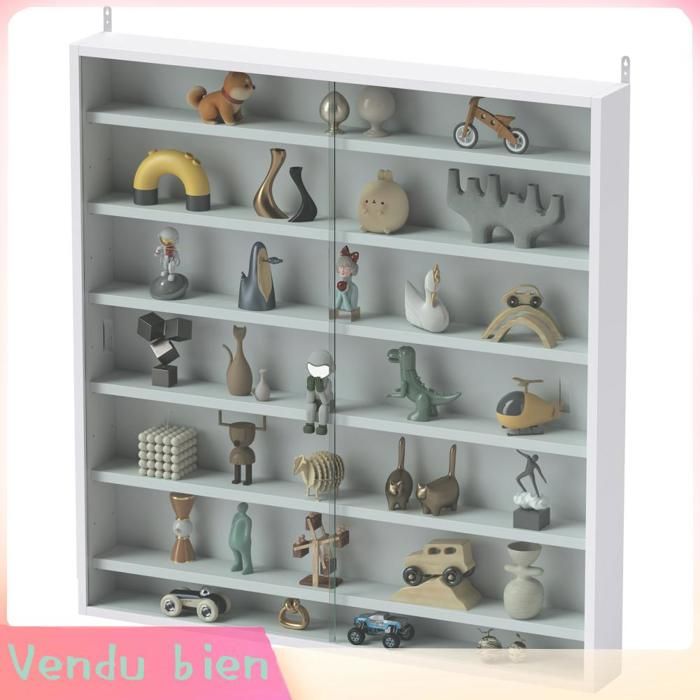 LIA Vitrine collection murale 80x95x83 cm 6 étagères réglables 2 portes coulissantes verre