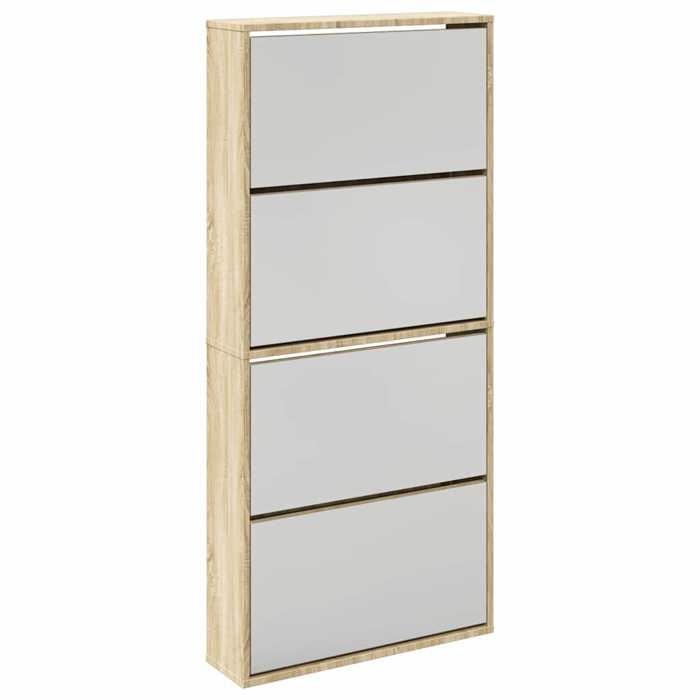 Meuble à chaussures 4 étagères avec miroir 63x17x134 cm Chêne - vidaXL - 63 x 17 x 134 cm 811kiz22o