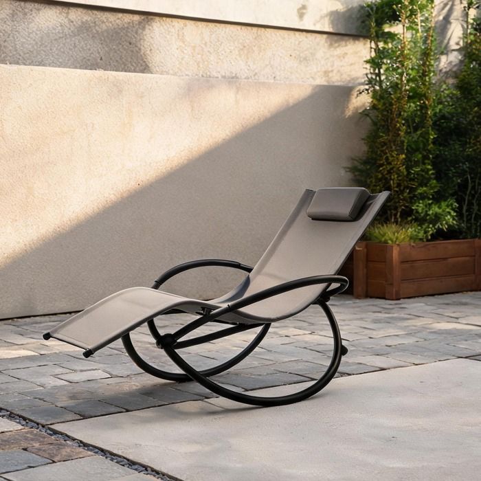 Chaise longue balancelle de jardin gris acier structure métal gainé caoutchouc assise Textilène design élégant charge 160 kg