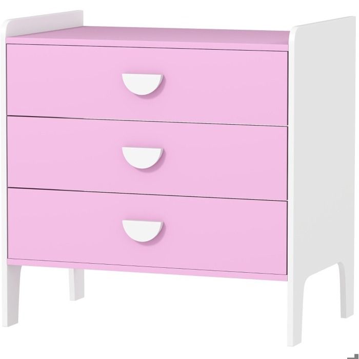 ELVORIN commode enfant 3 tiroirs 60 x 40 x 60 cm en MDF surface en mélamine rose et blanc