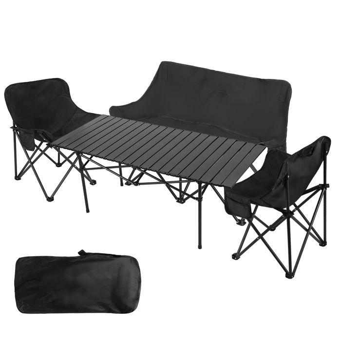 Set de Table et chaise pliantes - WILITTO - Table de Camping - grande capacité de charge - Multifonctionnel - 95x 54x49cm - Noir