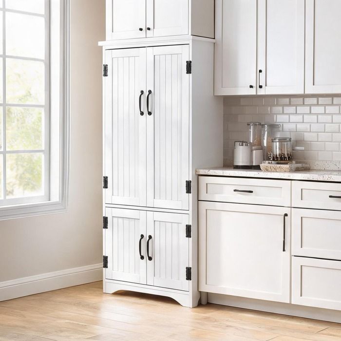 Buffet de cuisine blanc en bois 60x30x123 cm avec 2 portes et 3 étagères