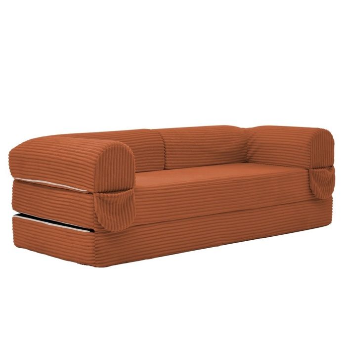 Canapé-lit 2 Places Orange 190x78x65cm Velours Côtelé Convertible Au Sol Futon Gain De Place Salon appartement Et Chambre Damis