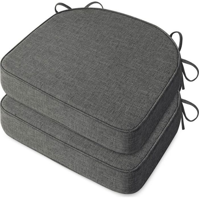 Coussins de chaise - Lot de 2 - Housse lavable - Antidérapant avec attaches - Salle à manger - 43 2x40 6 cm gris foncé