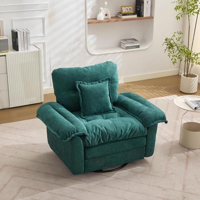 Fauteuil pivotant - KOMHTOM - Chenille - 360° rotation - Grand format - Tissu rembourré vert Fauteuil pivotant - KOMHTOM - Chenille - 360° rotation - Grand format - Tissu rembourré vert