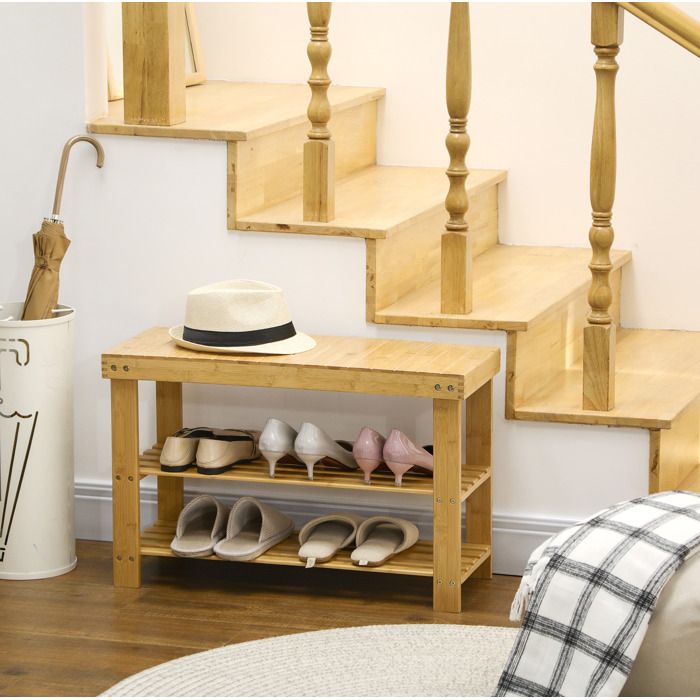 Banc à chaussures en bambou 3 niveaux 6 paires 70 x 28 x 45 cm avec assise meuble dentrée naturel VEVXYN