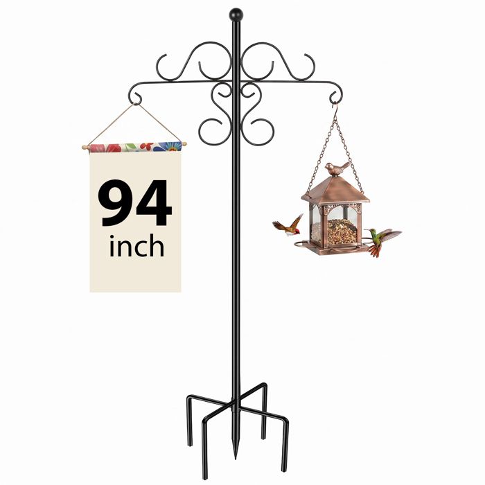 94in Crochet de berger de jardin extérieur vintage réglable en hauteur pour Mangeoire à Oiseaux Colibris Lanterne Carillon à Vent