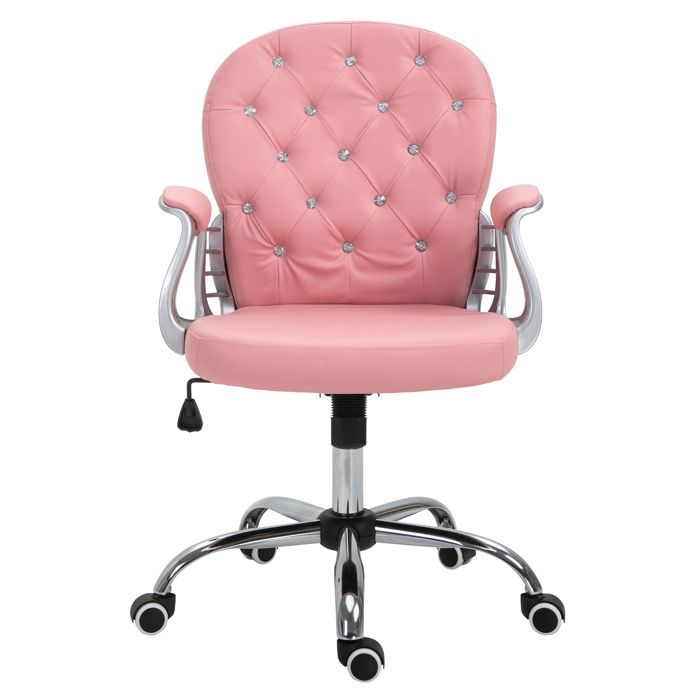 Chaise de bureau – Cuir synthétique avec boutons diamant réglable en hauteur – pour home office et chambre – Rose