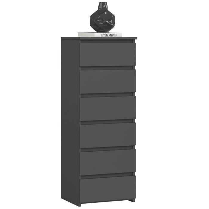 Commode AKORD CL6 Gris Graphite 40 cm 6 tiroirs façade Gris Graphite 40x35x109 cm