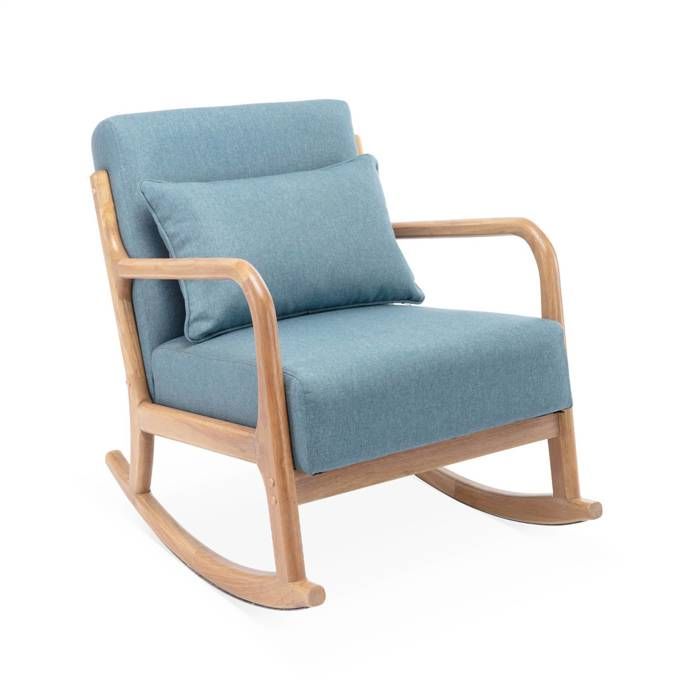 Fauteuil à bascule design en bois et tissu. 1 place. rocking chair scandinave. bleu Fauteuil à bascule design en bois et tissu. 1 place. rocking chair scandinave. bleu