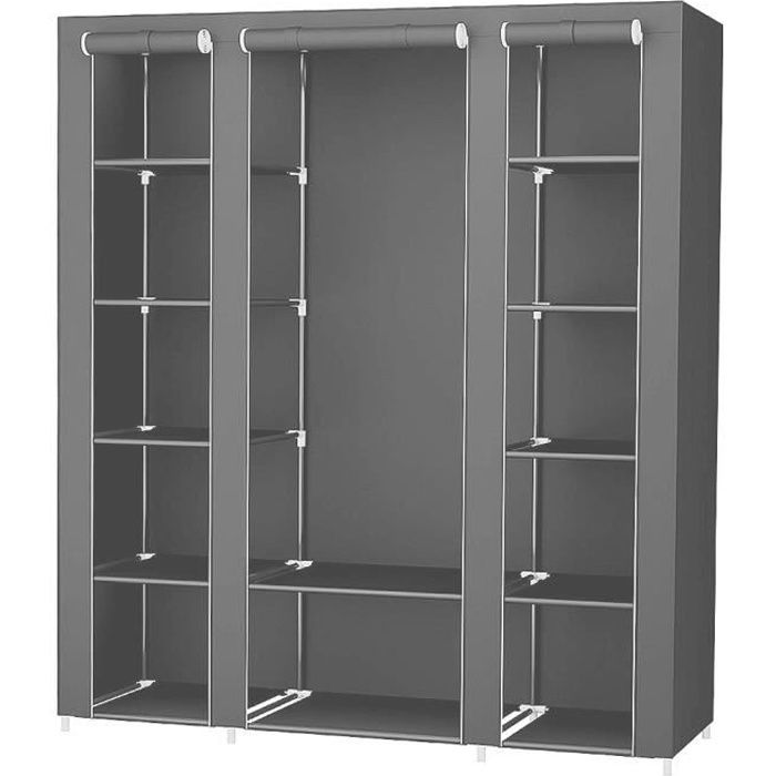 PrimeMatik - Armoire De Rangement En Tissu 70 X 45 X 155 Cm Noir Avec Porte Rouleau L 8213173 14660058 1