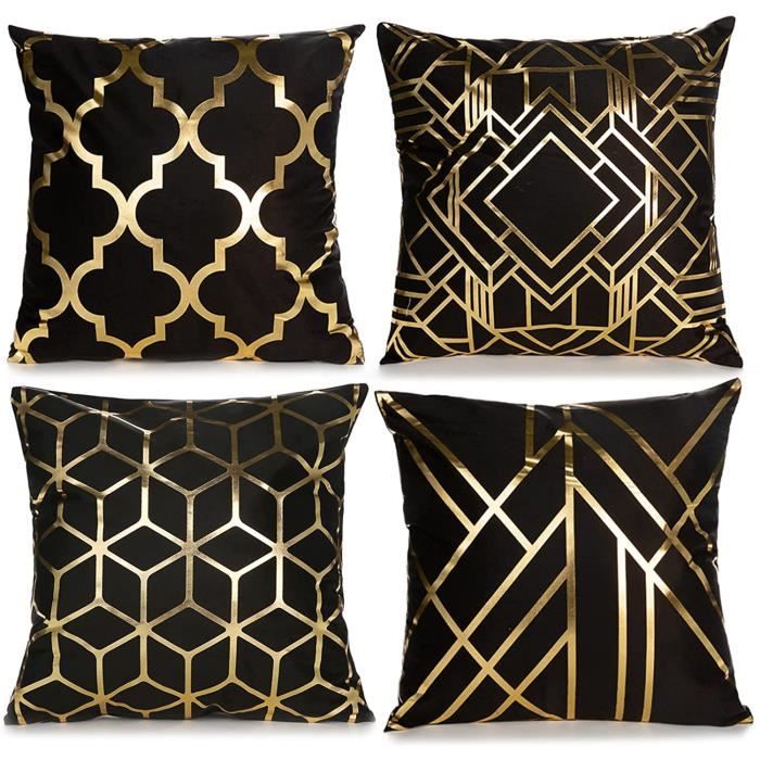 Housses de Coussin - AMOUNE - 45 x 45 cm - Noir et Or - Fermeture Invisible - Design Contemporain