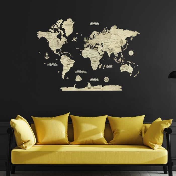 Décoration Murale | Carte du monde en bois 2D Claire S (80*55 cm) Creatifwood