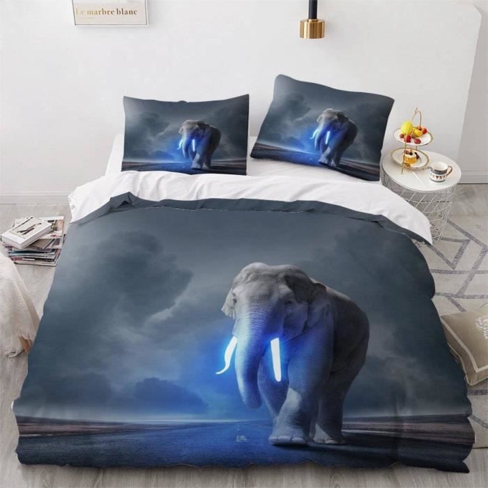 Housse De Couette 220X240 Route Des Éléphants 3D Motif Parure De Lit 2