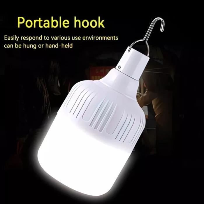 200W - Lampe Led Portable Durgence Avec Crochet Rechargeable Par Usb Luminaire Dextérieur Idéal Pour La