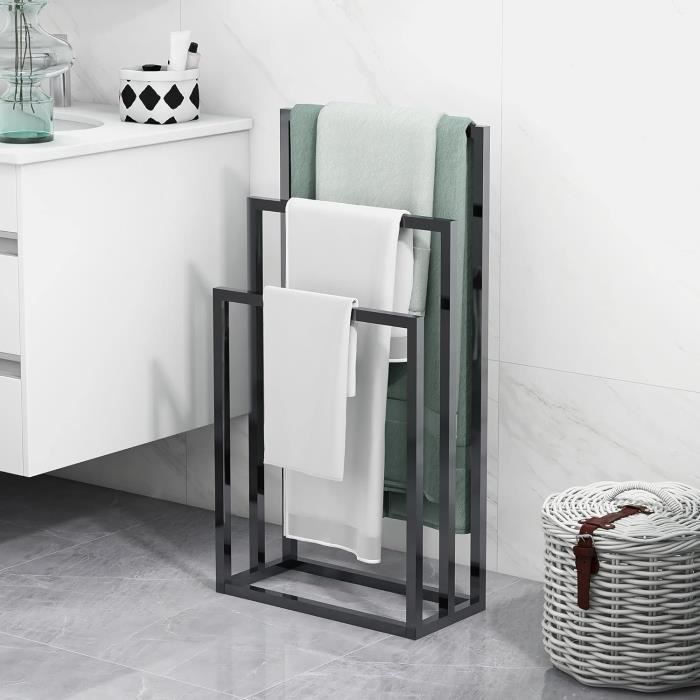 Porte-serviettes Sur Pied, 3 Niveaux D'étendage, Avec Roulettes, Support Serviettes Étagère De Salle De Bain, Noir - Bricolage