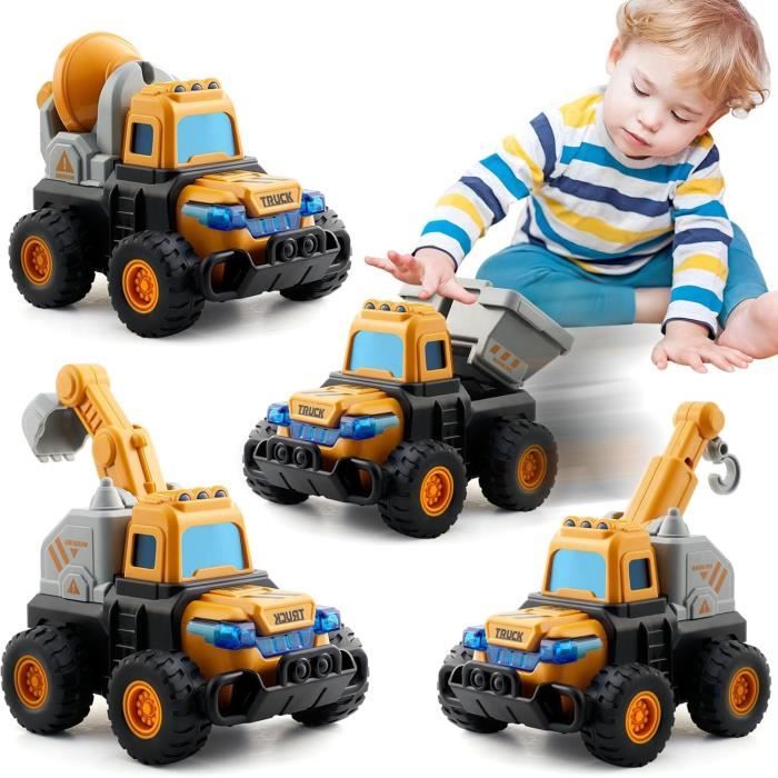 Jouet Construction 4 En 1 – Pelle, Bulldozer, Rouleau, Camion Forage – Démontable, Tournevis Inclus, ABS, Pour 3-6 Ans – Cadeau