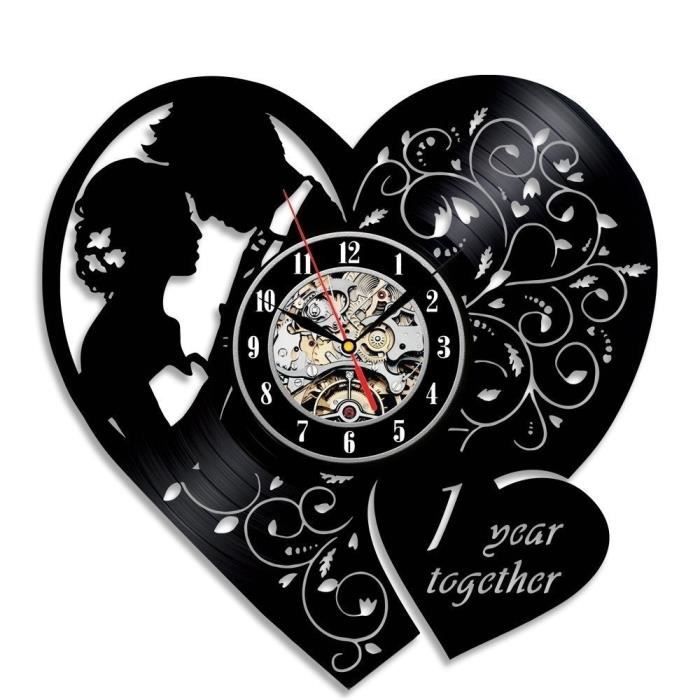 Cadeau D Amour Pour 1er Anniversaire De Mariage Horloge De Mur Vinyle Disque Chambre Decoration Cdiscount Maison