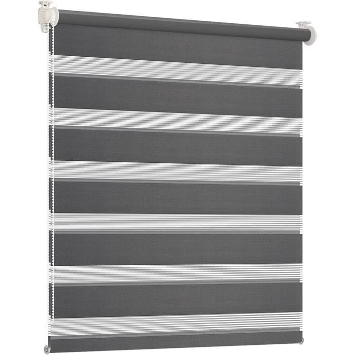 Store Enrouleur Jour Nuit Sans Chaîne Ni Perçage – Anthracite 45x130 Cm – Double Tissu Occultant Avec Clips Faciles à Installer