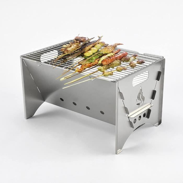 Mini Barbecue Pliable En Acier Inox – Charbon De Bois – Idéal Pique-nique Et Camping