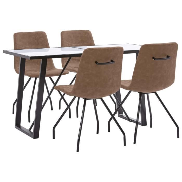 ensemble table à manger 4 personnes + 4 chaises professionnel - marron - similicuir 85141fr