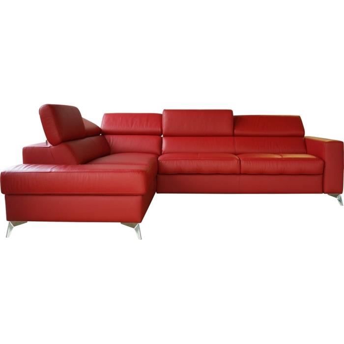- Canapé dangle convertible en cuir italien de luxe 5/6 places avec coffre MONZA rouge foncé angle gauche