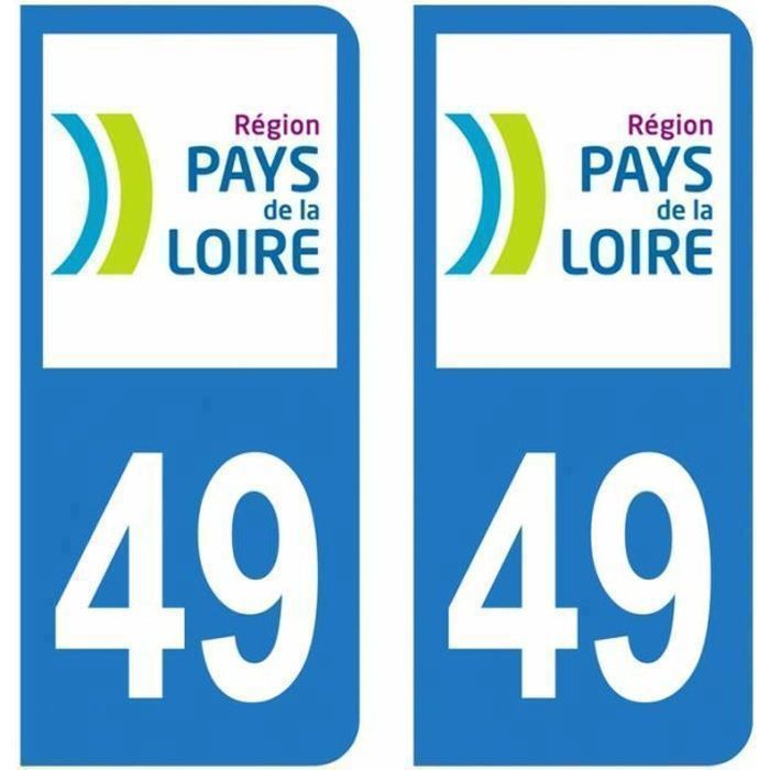 Lot 2 Autocollants Stickers plaque immatriculation voiture auto département 49 Maine-et-Loire Logo Région Pays de la Loire