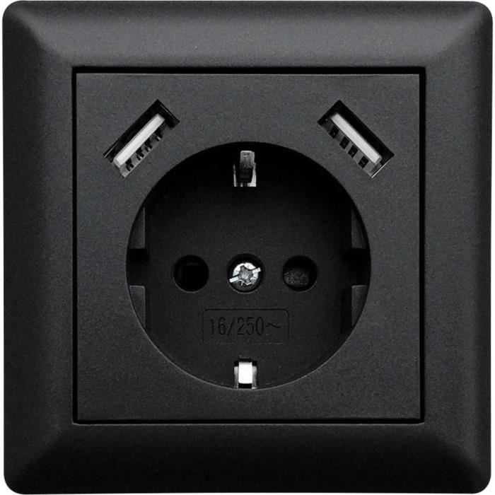 BOITE DE DERIVATION  Prise de courant encastrable LEDmaxx USB1002 simple  avec USB, sécurité enfants noir 1 pc(s) - Cdiscount Bricolage