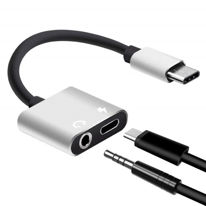 Juce® 2 en 1 Adaptateur USB C Jack Supporte Audio et Recharge Adaptateur Écouteur USB Type C en